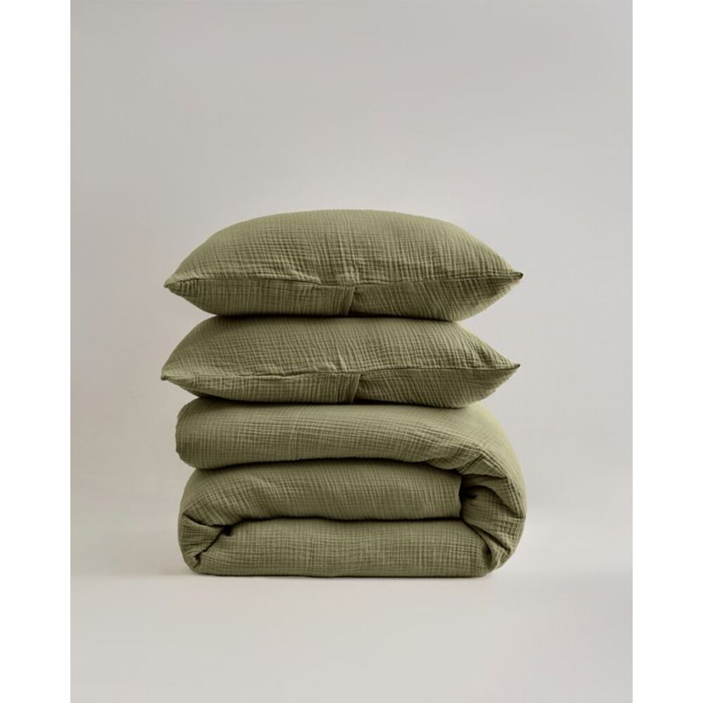 Quince Olive Green Cotton Airy Gauze Duvet Cover Set